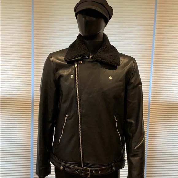 Men’s 100% leather borg biker jacket NWT - Picture 5 of 16